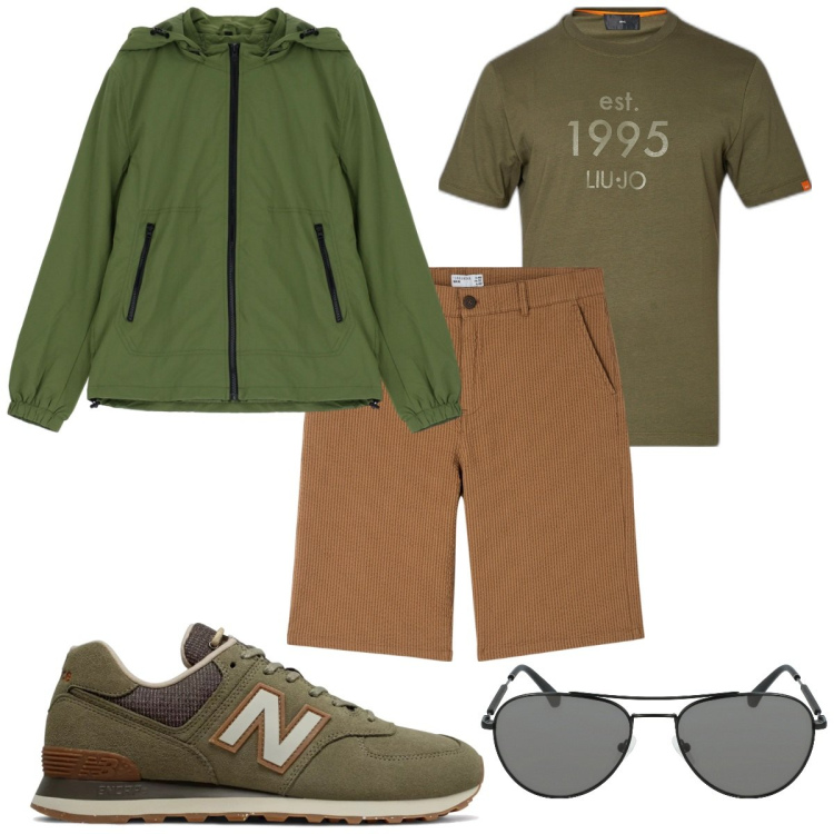 Outfit uomo - Total look #1895443. Stile Trendy per Tutti i giorni. Abbinamento con bermuda, sneakers, giacche, occhiali da sole, t-shirt.