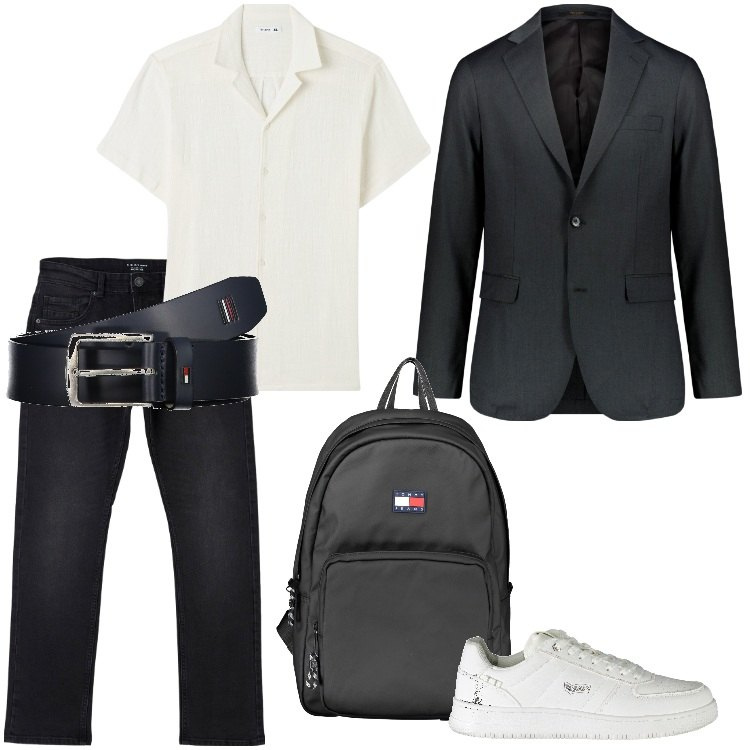 Outfit uomo - Total look #1895467. Stile Trendy per Tutti i giorni. Abbinamento con camicie a manica corta, jeans dritti, sneakers, cinture, borse sportive, abiti.