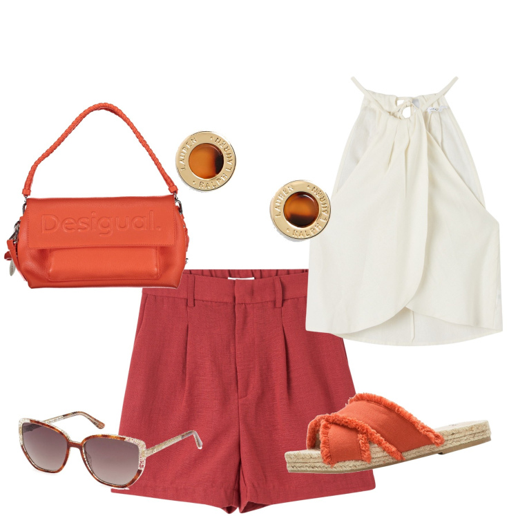 Outfit donna - Total look #1895494. Stile Casual per Tutti i giorni. Abbinamento con ciabatte, bermuda, top, orecchini, occhiali da sole, borse a spalla.