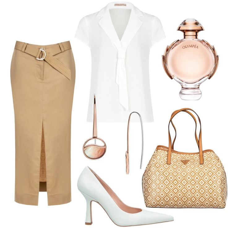 Outfit donna - Aperitivo bon ton. Stile Bon Ton per Tutti i giorni. Abbinamento con orecchini, profumi, bluse, gonne longuette, borse a spalla, décolleté.