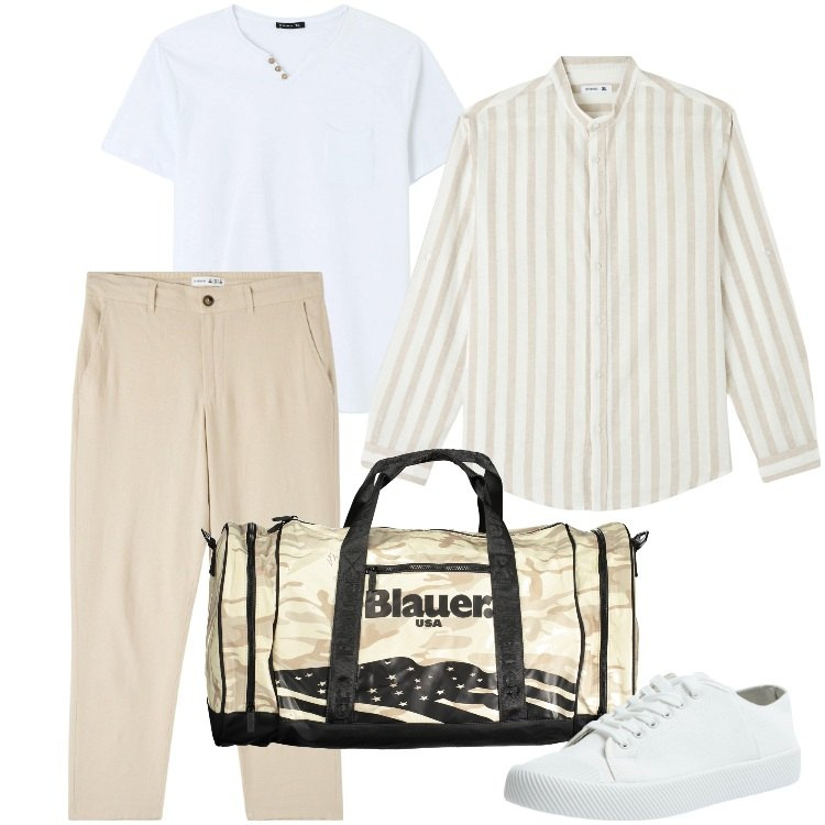 Outfit uomo - Total look #1895592. Stile Casual per Mare. Abbinamento con pantaloni, camicie, t-shirt, sneakers, borse sportive.