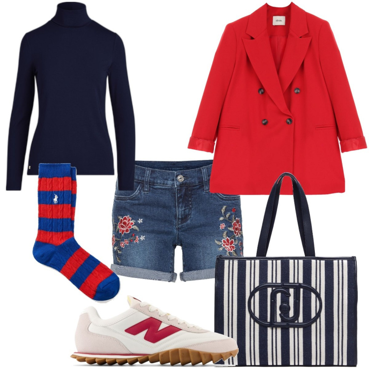 Outfit donna - Total look #1895642. Stile Trendy Abbinamento con shorts, sneakers, blazer, vestiti, calzini, borse tote.