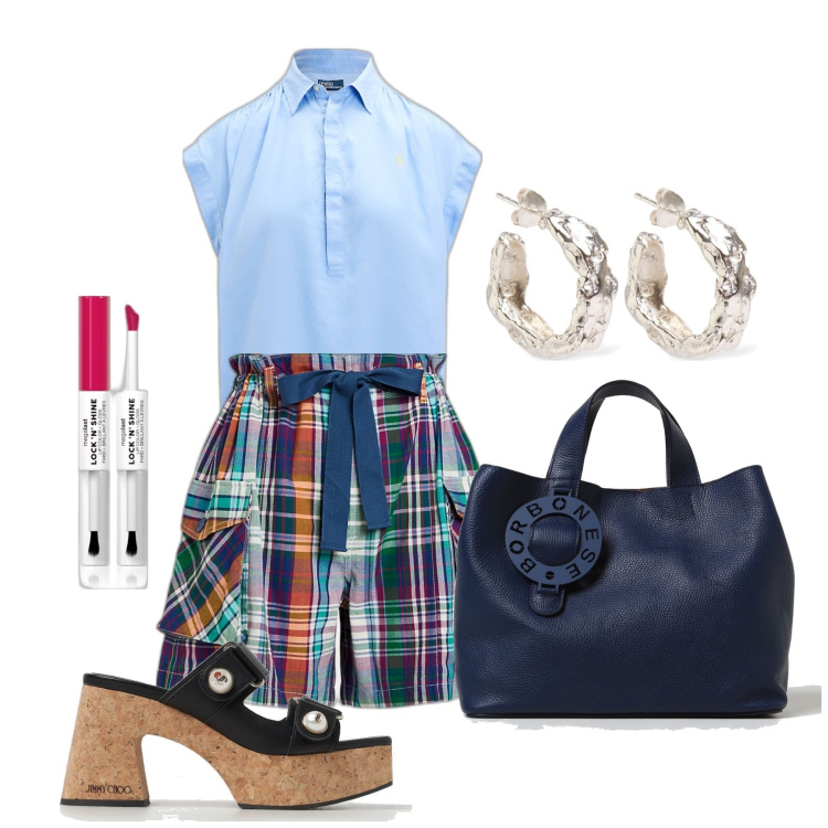 Outfit donna - Ghost outfitter - giugno. Stile Casual chic per Tutti i giorni. Abbinamento con rossetti, shorts, camicie, borse a spalla, orecchini, sandali col tacco.