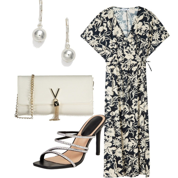 Outfit donna - Kimono. Stile Chic per Cerimonia. Abbinamento con vestiti lunghi, sandali col tacco, orecchini, borse a mano.