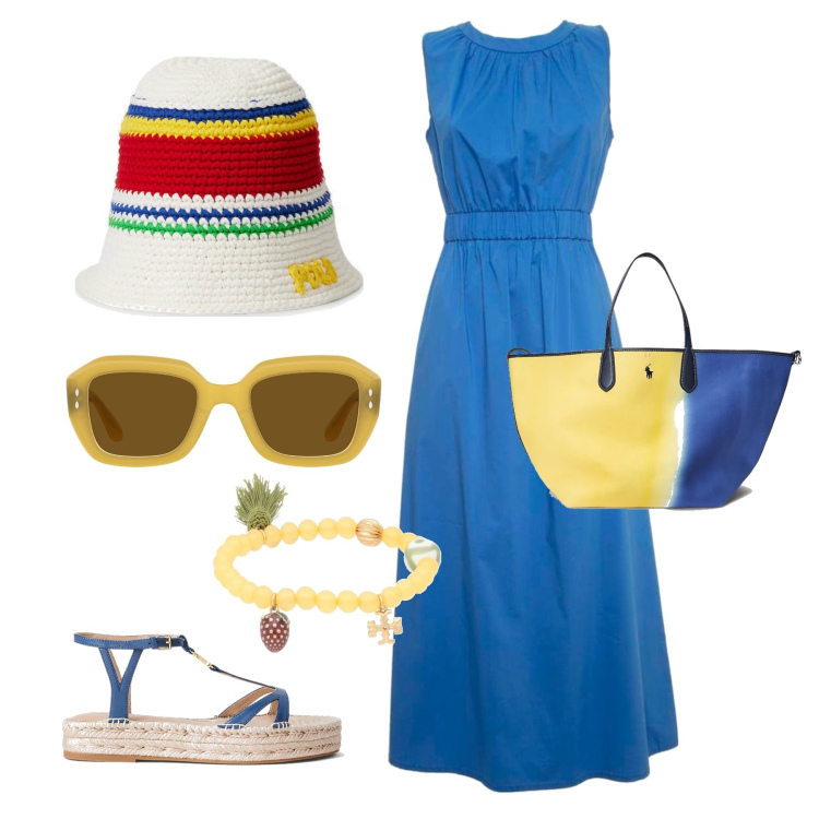 Outfit donna - Il cappello crochet. Stile Glamour per Mare. Abbinamento con braccialetti, borse tote, espadrillas, cappelli, vestiti lunghi, occhiali da sole.