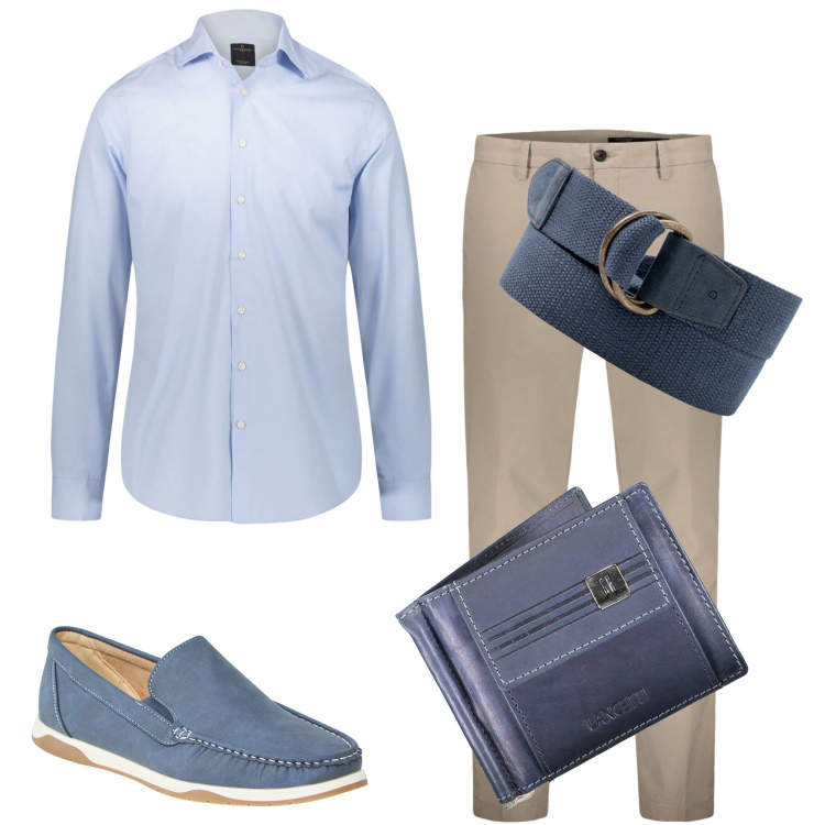 Outfit uomo - In ufficio. Stile Urban per Ufficio. Abbinamento con scarpe stringate, camicie, pantaloni, cinture, portafogli.