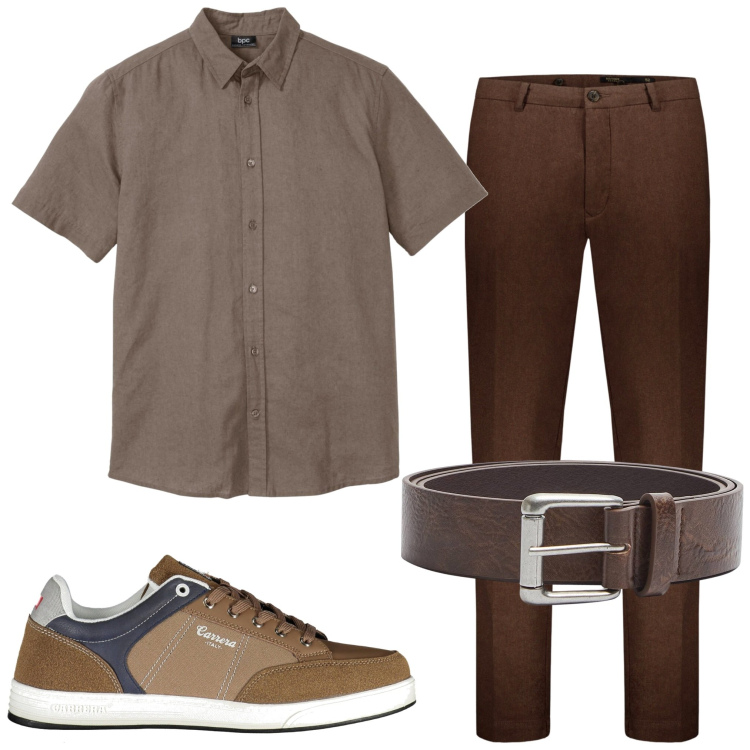 Outfit uomo - In ufficio. Stile Urban per Ufficio. Abbinamento con camicie a manica corta, cinture, pantaloni, scarpe sportive.