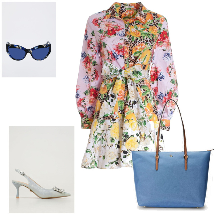 Outfit donna - Estate. Stile Casual chic per Mare. Abbinamento con vestiti chemisier, borse tote, décolleté, occhiali da sole.
