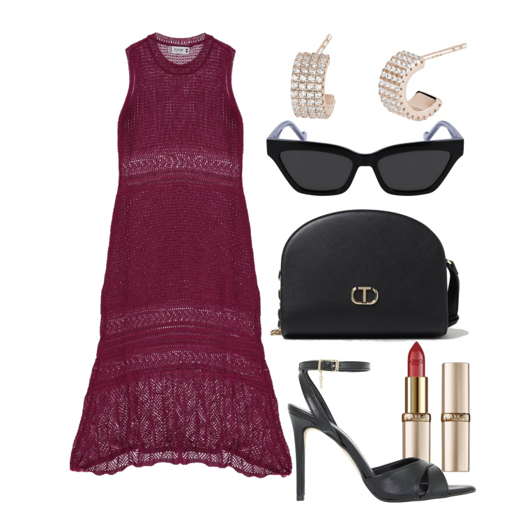 Outfit donna - Ghost outfitter - giugno. Stile Glamour per Tutti i giorni. Abbinamento con rossetti, orecchini, vestiti lunghi, décolleté, occhiali da sole, borse a tracolla.