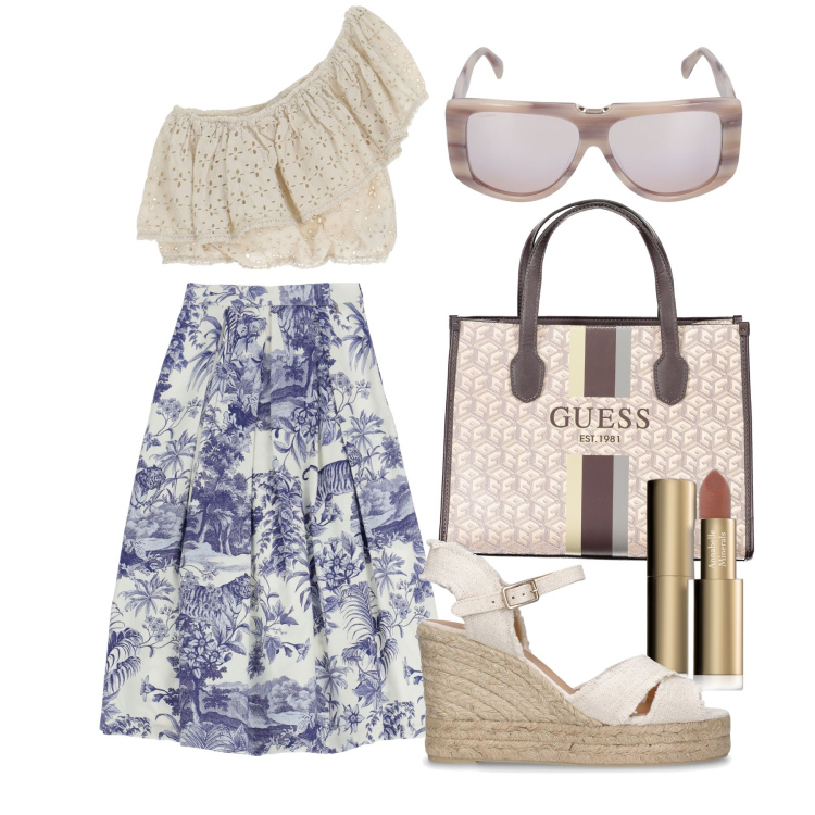 Outfit donna - Ghost outfitter - giugno. Stile Bon Ton per Tutti i giorni. Abbinamento con rossetti, gonne longuette, top, collane, occhiali da sole, espadrillas.