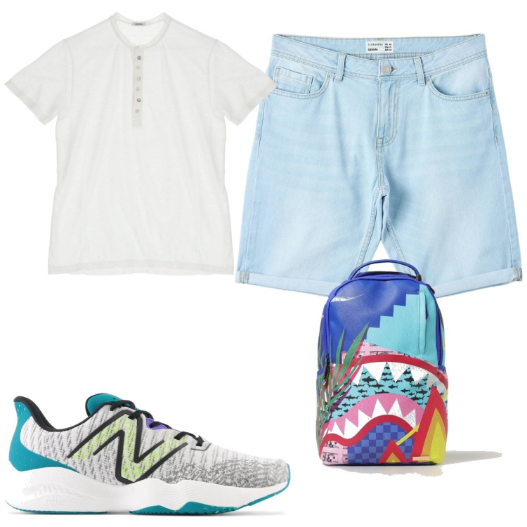 Outfit uomo - Total look #1895825. Stile Trendy per Tutti i giorni. Abbinamento con bermuda, sneakers, t-shirt, borse sportive.