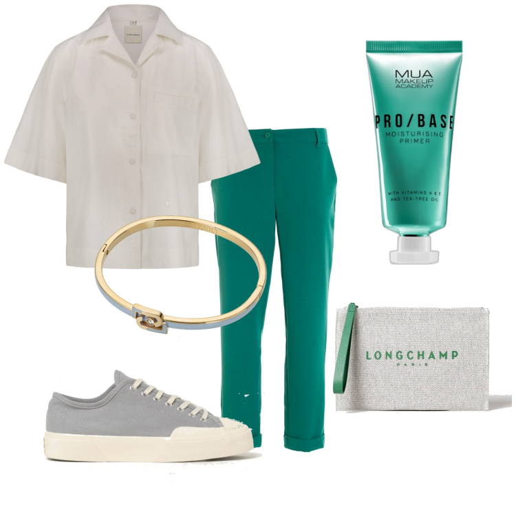 Outfit donna - Total look #1895846. Stile Basic per Tutti i giorni. Abbinamento con primer, pantaloni, camicie, pochette, sneakers, braccialetti.