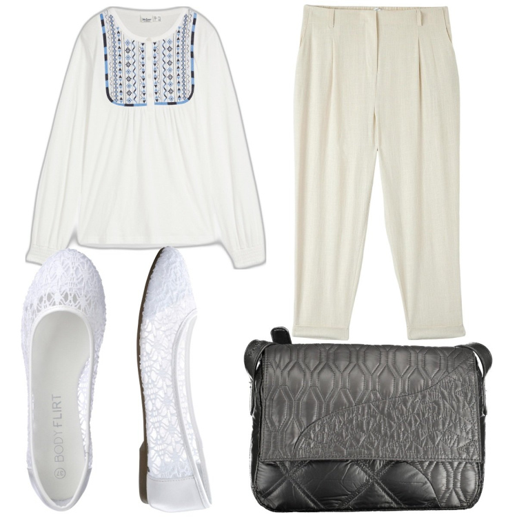 Outfit donna - Total look #1895874. Stile Etnico per Tutti i giorni. Abbinamento con ballerine, maglieria, pantaloni chino, borse a tracolla.