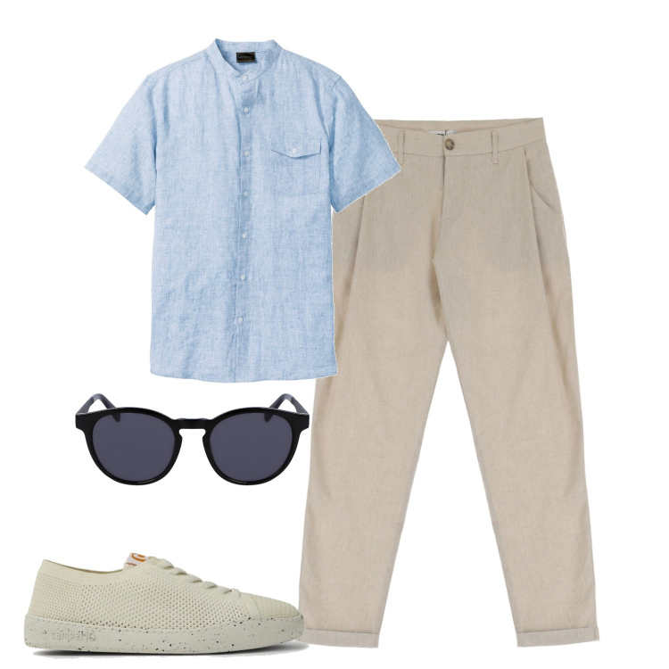 Outfit uomo - Total look #1896011. Stile Trendy per Tutti i giorni. Abbinamento con camicie a manica corta, pantaloni, occhiali da sole, scarpe stringate.