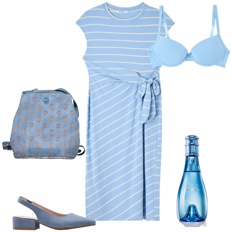 Outfit donna - Total look. Stile Trendy per Tutti i giorni. Abbinamento con décolleté, profumi, vestiti lunghi, reggiseni push-up, zaini.