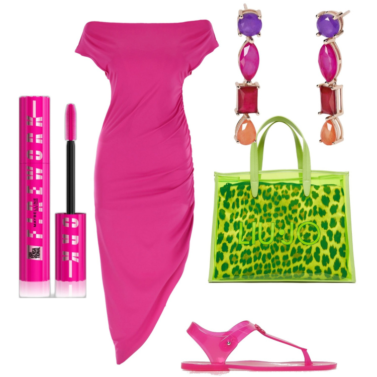 Outfit donna - Total look #1896027. Stile Trendy per Tutti i giorni. Abbinamento con mascara, orecchini, vestiti lunghi, sandali, shopping bag.