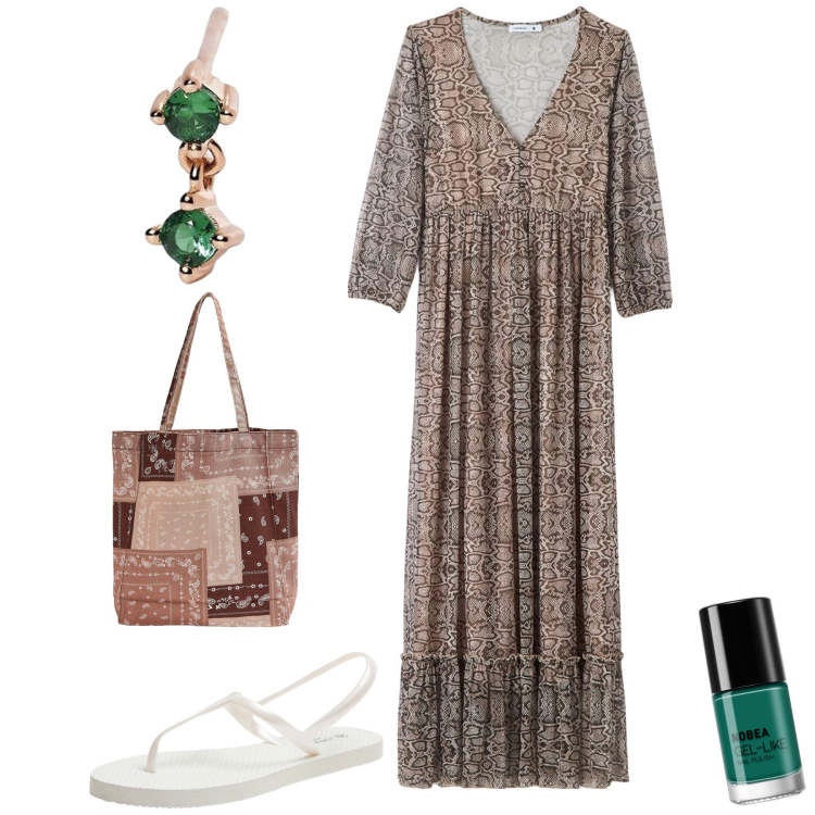 Outfit donna - All happy hour, glamour and cheap. Stile Vintage retrò per Serata fuori. Abbinamento con smalti, sandali, vestiti lunghi, shopping bag, orecchini.