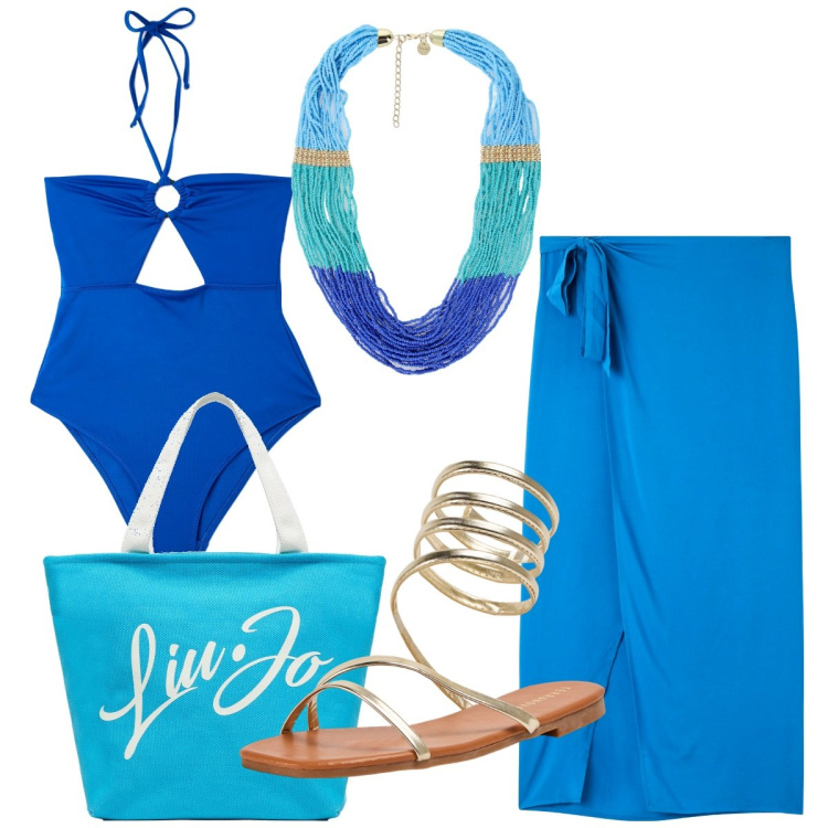 Outfit donna - Chic in spiaggia. Stile Chic per Mare. Abbinamento con vestiti da spiaggia, costumi interi, sandali, collane, shopping bag.