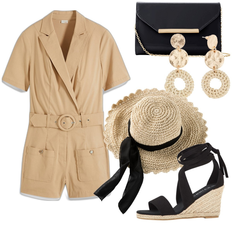 Outfit donna - Total look #1896119. Stile Boho per Tutti i giorni. Abbinamento con cappelli, orecchini, tute, sandali, pochette.