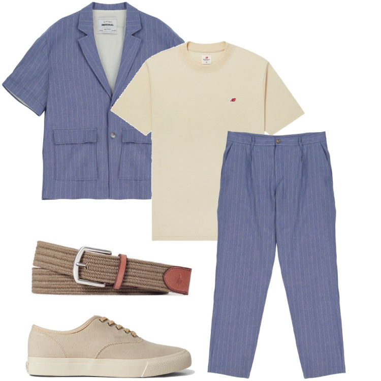 Outfit uomo - Il gessato estivo. Stile Business/Elegante per Cerimonia. Abbinamento con t-shirt, pantaloni, giacche, sneakers, cinture.