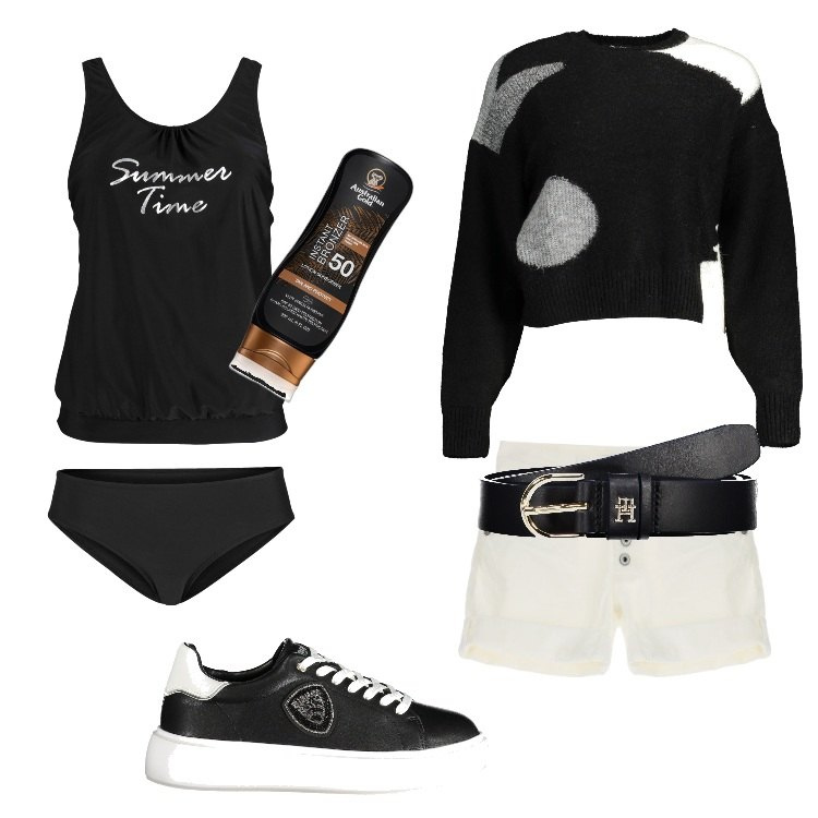 Outfit donna - Total look #1896367. Stile Urban per Mare. Abbinamento con costumi interi, terre, shorts, maglieria, cinture, sneakers.