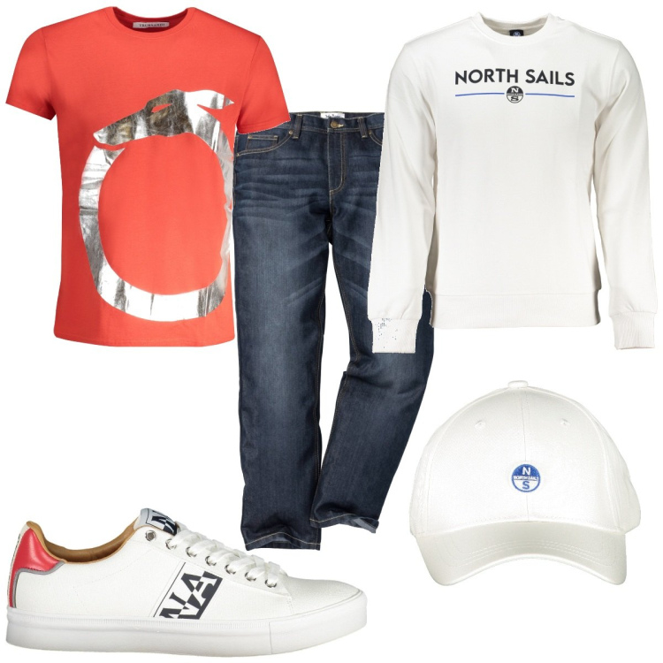 Outfit uomo - Total look #1896370. Stile Casual per Tutti i giorni. Abbinamento con jeans dritti, scarpe sportive, cappelli con visiera, felpe, t-shirt.