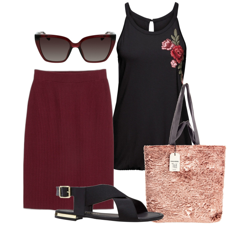Outfit donna - Aperitivo dopo il lavoro. Stile Boho per Ufficio. Abbinamento con sandali, top, gonne, borse tote, occhiali da sole.