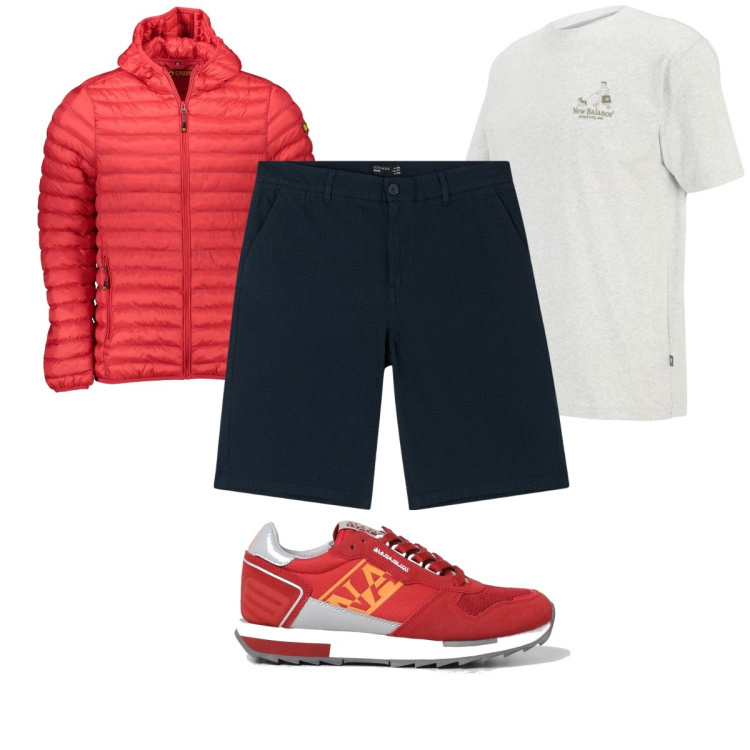 Outfit uomo - Total look #1896487. Stile Trendy per Tutti i giorni. Abbinamento con bermuda, t-shirt, piumini, sneakers.
