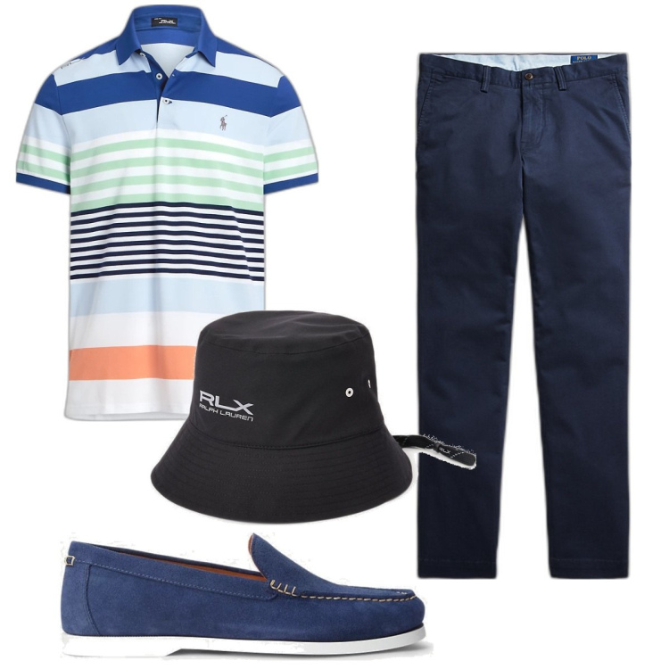 Outfit uomo - Total look #1896499. Stile Casual per Tutti i giorni. Abbinamento con pantaloni, scarpe stringate, polo, cappelli.