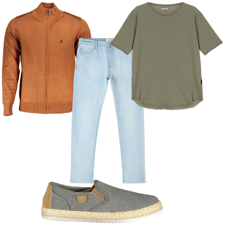 Outfit uomo - Total look #1896503. Stile Casual per Tutti i giorni. Abbinamento con jeans skinny, t-shirt, cardigans, sneakers.