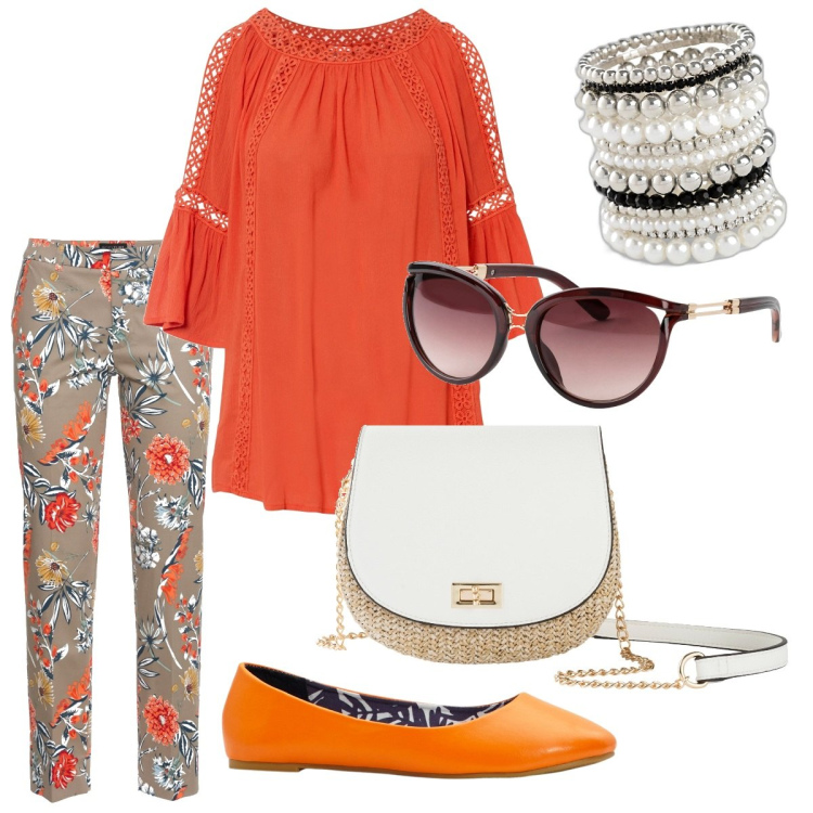 Outfit donna - Bonprix -Tramonto in spiaggia. Stile Casual per Mare. Abbinamento con pantaloni, braccialetti, occhiali da sole, borse a tracolla, tuniche, ballerine.