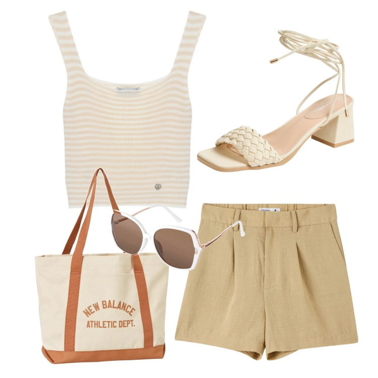 Outfit donna - Bon ton shorts. Stile Bon Ton per Tutti i giorni. Abbinamento con occhiali da sole, bermuda, sandali alla schiava, borse tote, maglieria.