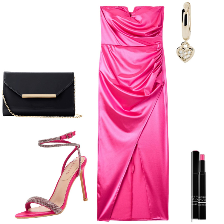 Outfit donna - Uscita serale a low budget. Stile Sexy per Serata fuori. Abbinamento con pochette, rossetti, vestiti lunghi, sandali col tacco, orecchini.