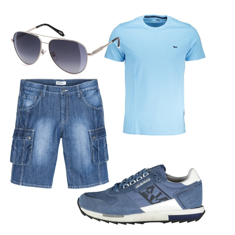 Outfit uomo - Total look #1896647. Stile Casual per Tutti i giorni. Abbinamento con bermuda, occhiali da sole, scarpe sportive, t-shirt.