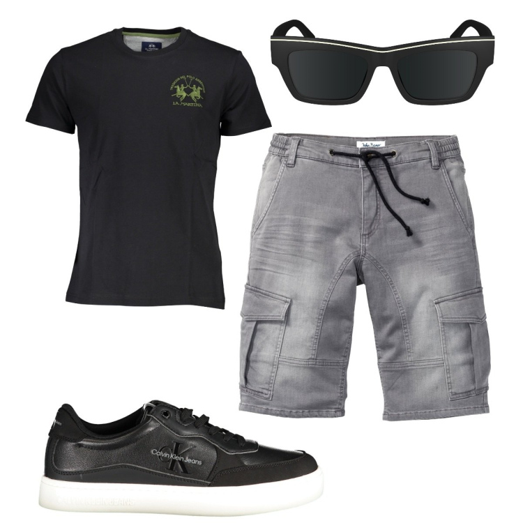 Outfit uomo - Total look #1896648. Stile Casual per Tutti i giorni. Abbinamento con bermuda, t-shirt, scarpe sportive, occhiali da sole.