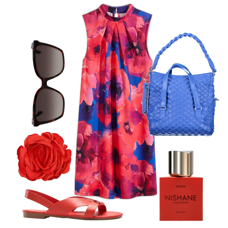 Outfit donna - Nishane. Stile Chic per Tutti i giorni. Abbinamento con vestiti, sandali, profumi, braccialetti, borse a spalla, occhiali da sole.