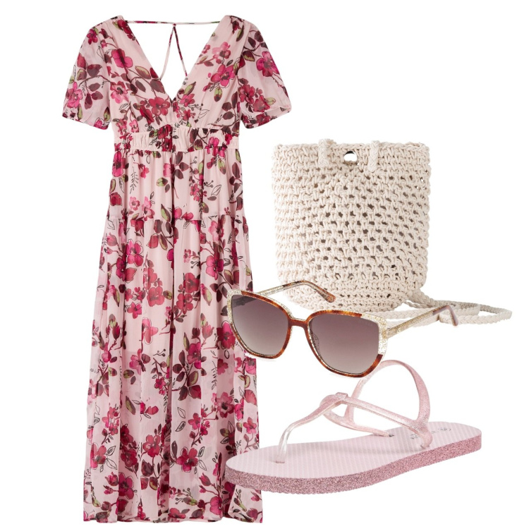 Outfit donna - Gita fuori porta. Stile Romantica per Tutti i giorni. Abbinamento con borse a tracolla, sandali, vestiti, occhiali da sole.