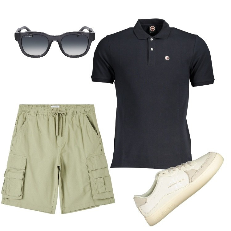 Outfit uomo - Total look #1896776. Stile Urban per Tutti i giorni. Abbinamento con pantaloni corti, polo, scarpe sportive, occhiali da sole.