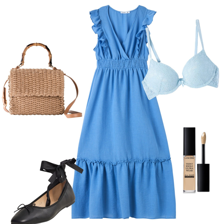 Outfit donna - Che bell abitino. Stile Romantica per Tutti i giorni. Abbinamento con borse a mano, correttori, vestiti lunghi, reggiseni push-up, ballerine.