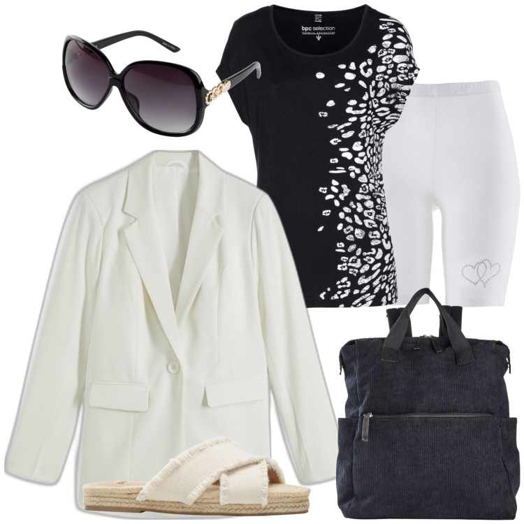 Outfit donna - Bonprix - short. Stile Glamour per Tutti i giorni. look ideale per Petite. Abbinamento con ciabatte, zaini, occhiali da sole, t-shirt, pantaloni corti, blazer.