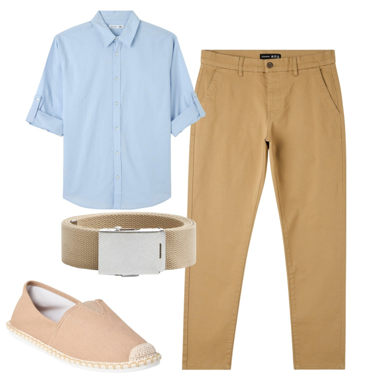 Outfit uomo - In città. Stile Casual per Tutti i giorni. Abbinamento con pantaloni skinny, espadrillas, cinture, camicie.