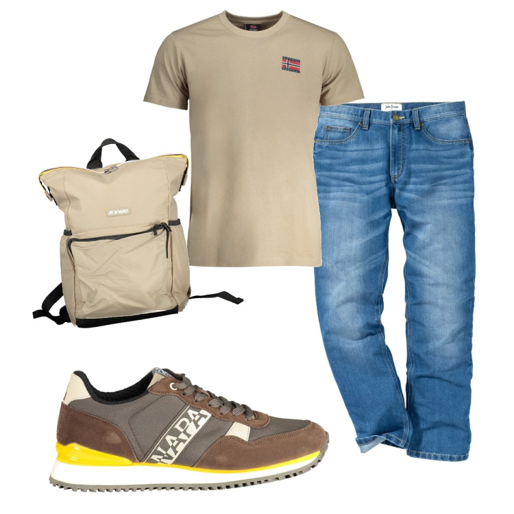 Outfit uomo - Total look #1896949. Stile Casual per Tutti i giorni. Abbinamento con jeans dritti, scarpe sportive, t-shirt, borse sportive.