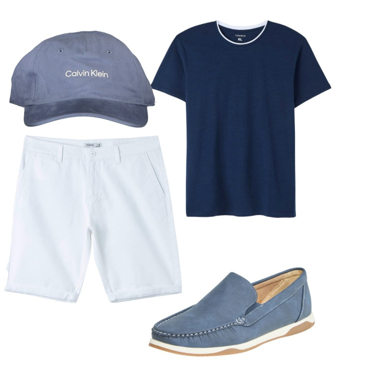 Outfit uomo - Total look #1896970. Stile Casual per Tutti i giorni. Abbinamento con t-shirt, scarpe stringate, bermuda, cappelli con visiera.
