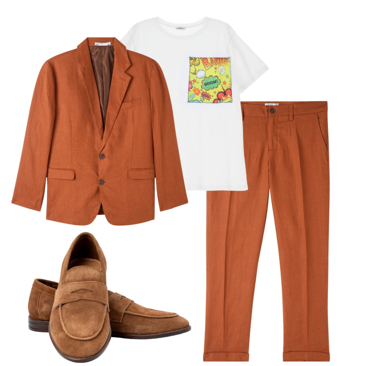 Outfit uomo - Total look #1896981. Stile Trendy per Tutti i giorni. Abbinamento con giacche, pantaloni chino, t-shirt, scarpe stringate.