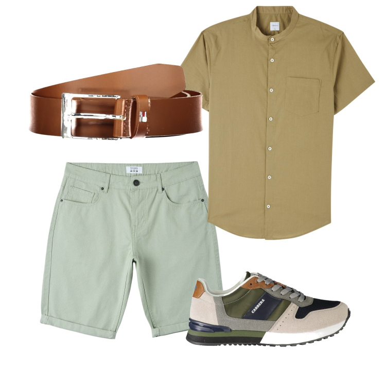 Outfit uomo - City. Stile Casual per Tutti i giorni. Abbinamento con camicie a manica corta, pantaloni, cinture, sneakers.