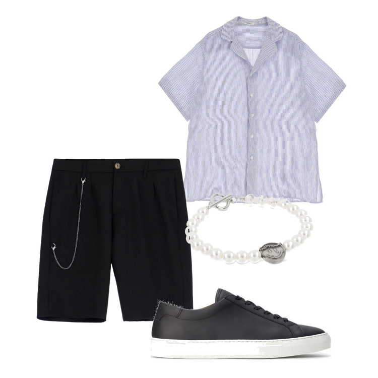 Outfit uomo - City. Stile Casual per Tutti i giorni. Abbinamento con bermuda, camicie a manica corta, sneakers, braccialetti.