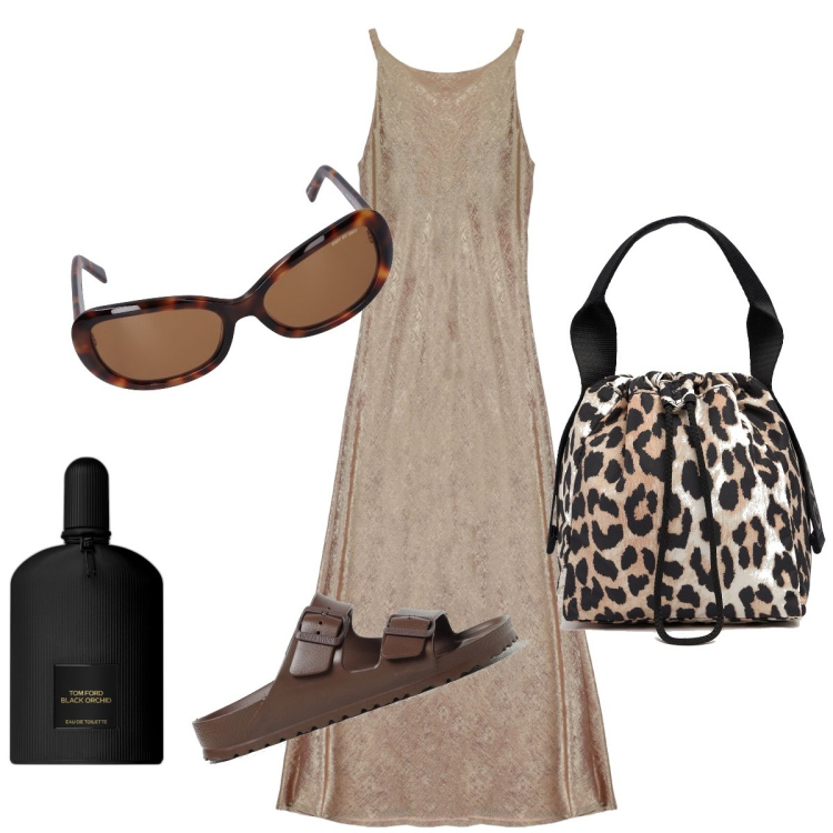 Outfit donna - Total look #1897012. Stile Minimal per Tutti i giorni. Abbinamento con profumi, vestiti lunghi, sandali, occhiali da sole, borse a mano.