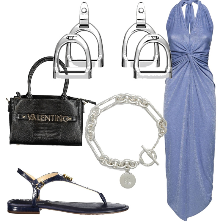 Outfit donna - Sera. Stile Casual per Serata fuori. look ideale per Petite. Abbinamento con orecchini, braccialetti, infradito, vestiti, collane.