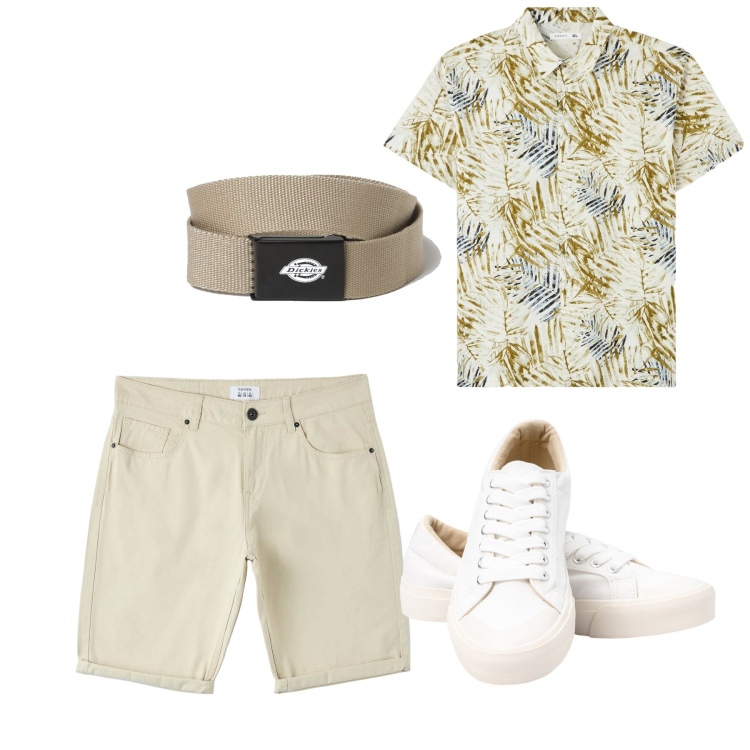 Outfit uomo - City. Stile Casual per Tutti i giorni. Abbinamento con camicie a manica corta, pantaloni, cinture, sneakers.