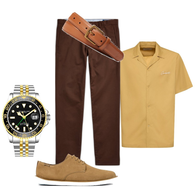 Outfit uomo - Total look #1897065. Stile Trendy per Ufficio. Abbinamento con orologi, pantaloni chino, cinture, camicie, scarpe stringate.